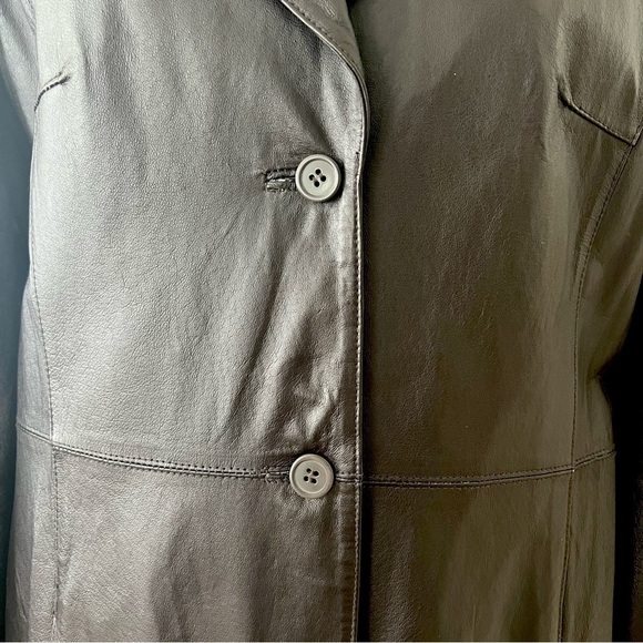 NWT Black Leather Trench Coat - Picture 3 of 16